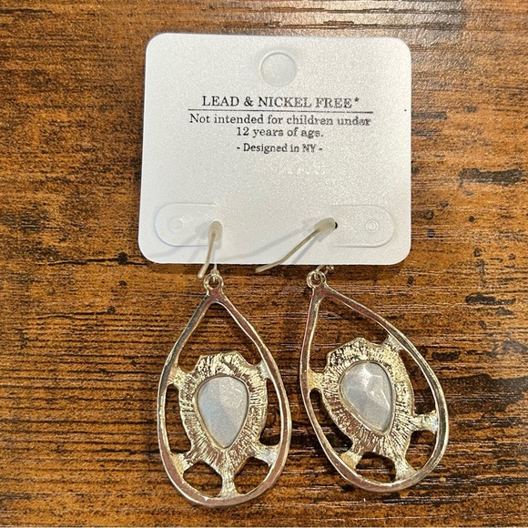 NWT Bansri Gold Clear Crystal Teardrop Statement Dangle Earrings - Picture 5 of 6